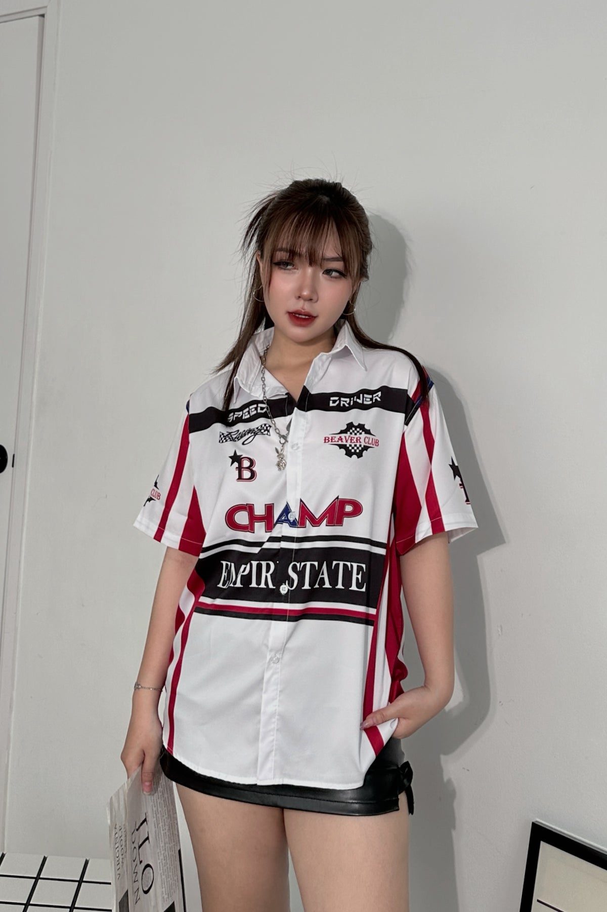 Áo Sơ Mi Phối SMR-47 BEAVERTEE Form Rộng Unisex Nam Nữ, Thiết Kế Phối Trắng Đỏ Đen Xanh Navy Graphic Champ Cá Tính, Lụa Hàn Mềm Mịn Thoáng Mát