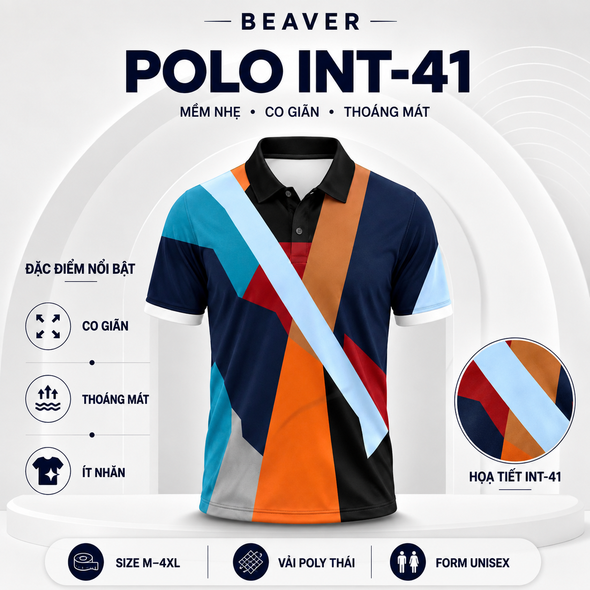 Áo Polo INT-41 Phối Màu Lấy Cảm Hứng Từ Sư Thích Minh Tuệ – Áo Polo Nam/Nữ Cổ Bẻ Họa Tiết Đa Sắc, Vải Poly Thái Co Giãn Thoáng Mát
