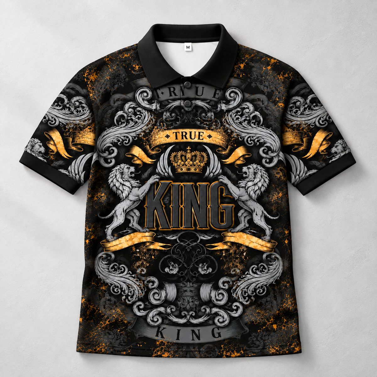 Áo Polo KING INT-54 Họa Tiết Vương Miện Sư Tử – Áo Polo Nam/Nữ Cổ Bẻ Phong Cách Royal Vintage Cá Tính, Vải Poly Thái Co Giãn Thoáng Mát