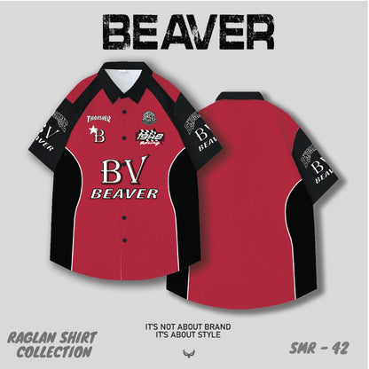 Áo Sơ Mi Phối SMR-42 BEAVERTEE Form Rộng Unisex Nam Nữ, Thiết Kế Phối Đỏ Đen Graphic BV Cá Tính, Lụa Hàn Mềm Mịn Thoáng Mát