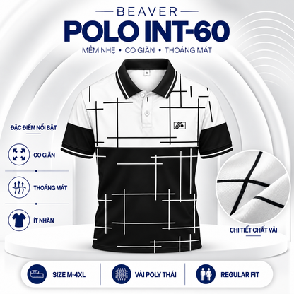Áo Polo BEAVERTEE INT-60 Nam Nữ, Áo Polo Thể Thao Unisex Phối Màu Trắng Đen Họa Tiết Đường Kẻ Hình Học, Phong Cách Tối Giản Hiện Đại, Vải Poly Thái Co Giãn Thoáng Mát, Regular Fit