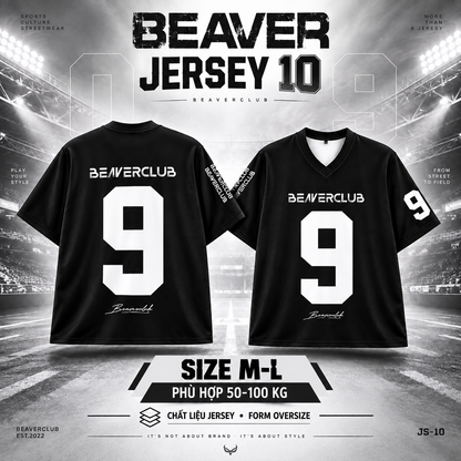 Áo Thun Jersey JS-10 BEAVERTEE Form Rộng Nam Nữ Cổ Tim, Thiết Kế Đen Trắng Số 9 BEAVERCLUB Phong Cách Thể Thao Top Sport Streetwear Cá Tính, Mềm Nhẹ Thoáng Mát