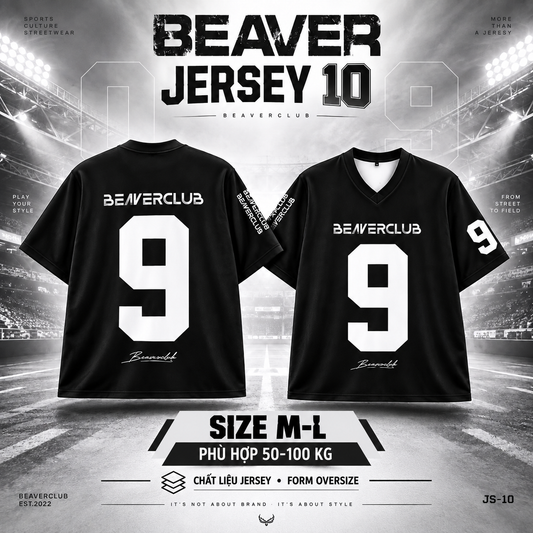 Áo Thun Jersey JS-10 BEAVERTEE Form Rộng Nam Nữ Cổ Tim, Thiết Kế Đen Trắng Số 9 BEAVERCLUB Phong Cách Thể Thao Top Sport Streetwear Cá Tính, Mềm Nhẹ Thoáng Mát