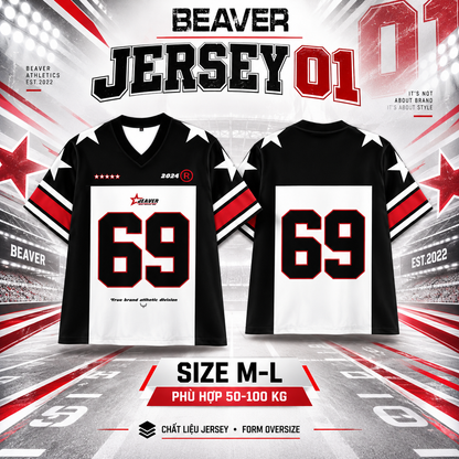 Áo Thun Jersey 01 BEAVERTEE Form Rộng Nam Nữ Cổ Tim Phối Màu, Thiết Kế Số 69 Phong Cách Thể Thao Top Sport Cá Tính, Mềm Nhẹ Thoáng Mát