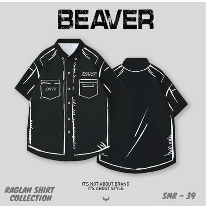 Áo Sơ Mi Phối SMR-39 BEAVERTEE Form Rộng Unisex Nam Nữ, Thiết Kế Nét Vẽ Đen Trắng Cá Tính, Lụa Hàn Mềm Mịn Thoáng Mát