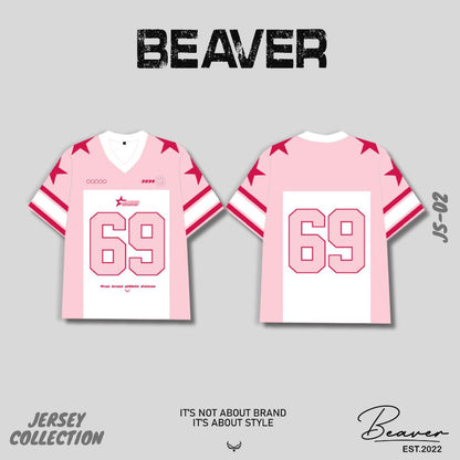 Áo Thun Jersey 02 BEAVERTEE Form Rộng Nam Nữ Cổ Tim Phối Hồng Trắng, Thiết Kế Số 69 Phong Cách Thể Thao Top Sport Cá Tính, Mềm Nhẹ Thoáng Mát