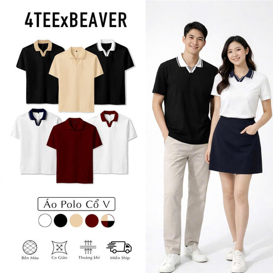 Áo Thun Polo Cổ Bẻ Phối Cổ V BEAVER TEE Nam Nữ – Vải Poly Thái Co Giãn, Thoáng Mát Thấm Hút Mồ Hôi, Dễ Phối Đồ, 6 Màu Cơ Bản