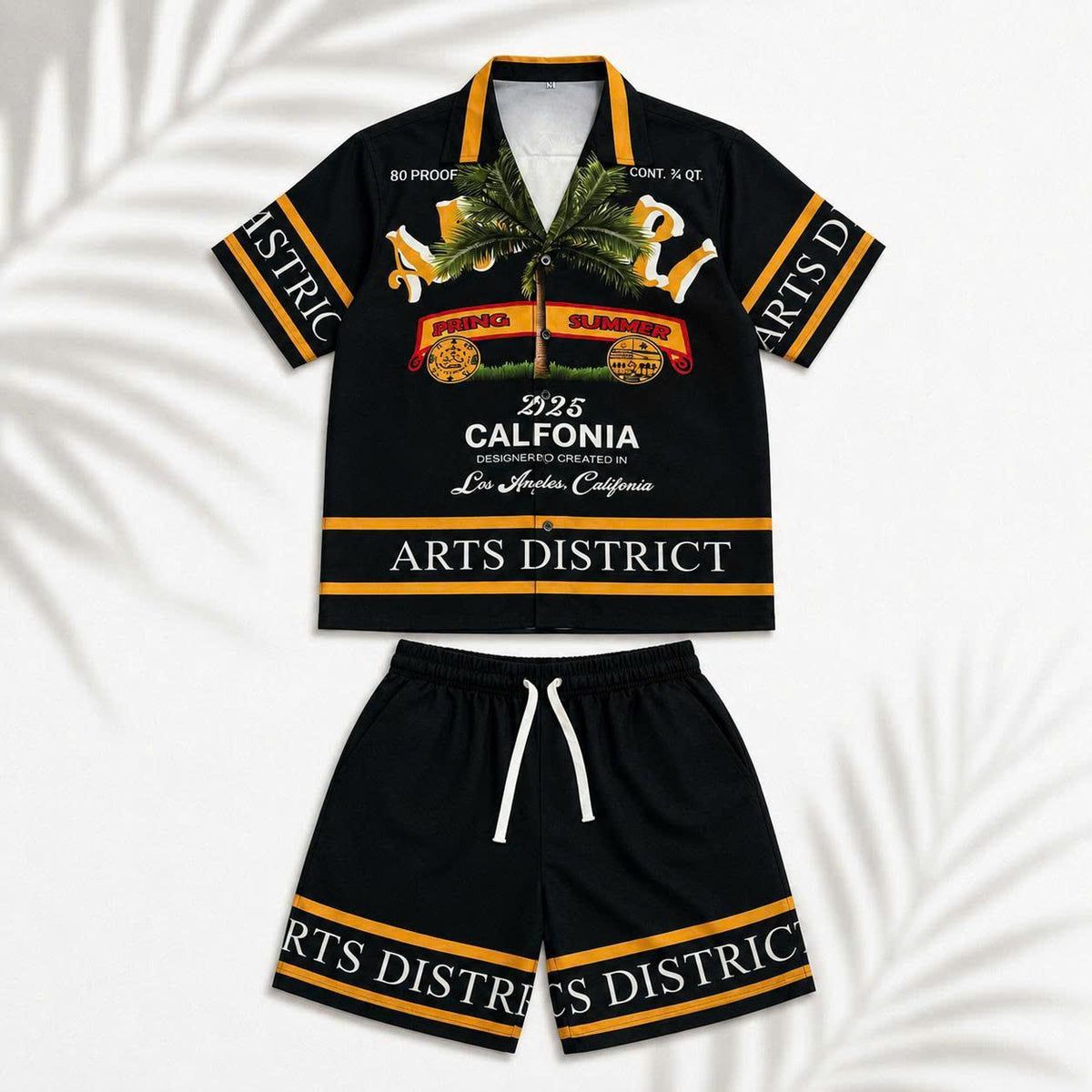 Set Áo Sơ Mi Và Quần Short Lụa Họa Tiết SMRBO-07 BEAVERTEE Form Oversize Unisex Nam Nữ, Thiết Kế Đen Cam Graphic California Summer Arts District Cá Tính, Lụa Mềm Mịn Nhẹ Thoáng Mát