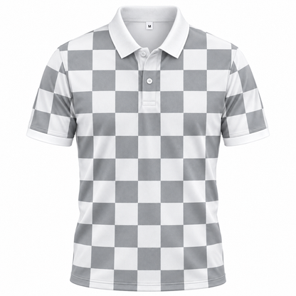 Áo Polo BEAVERTEE INT-71 Nam Nữ, Áo Polo Thể Thao Unisex Họa Tiết Caro Bàn Cờ Trắng Xám, Phong Cách Tối Giản Trẻ Trung, Vải Poly Thái Co Giãn Thoáng Mát, Regular Fit