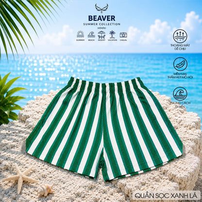 Quần Short Sọc Màu BEAVERTEE Nam Nữ Form Rộng, Vải Thun Mềm Nhẹ Thoáng Mát Co Giãn, Thiết Kế Sọc Đỏ Vàng Xanh Dương Xanh Lá, Phong Cách Đi Biển Du Lịch Mùa Hè