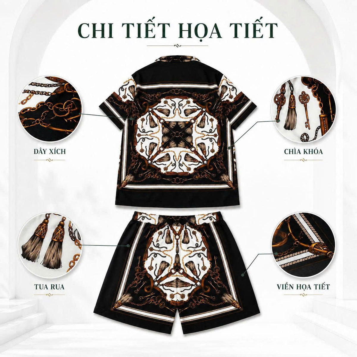 Set Áo Sơ Mi Và Quần Short Lụa Họa Tiết SMRBO-01 BEAVERTEE Form Oversize Unisex Nam Nữ, Phong Cách Thời Trang Thường Ngày, Chất Vải Lụa Mềm Mịn Thoáng Mát Thấm Hút Thoải Mái