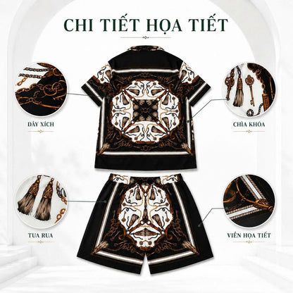 Set Áo Sơ Mi Và Quần Short Lụa Họa Tiết SMRBO-01 BEAVERTEE Form Oversize Unisex Nam Nữ, Phong Cách Thời Trang Thường Ngày, Chất Vải Lụa Mềm Mịn Thoáng Mát Thấm Hút Thoải Mái