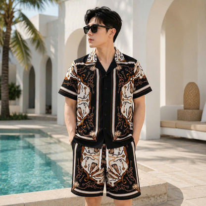 Set Áo Sơ Mi Và Quần Short Lụa Họa Tiết SMRBO-01 BEAVERTEE Form Oversize Unisex Nam Nữ, Phong Cách Thời Trang Thường Ngày, Chất Vải Lụa Mềm Mịn Thoáng Mát Thấm Hút Thoải Mái