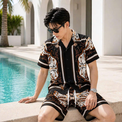 Set Áo Sơ Mi Và Quần Short Lụa Họa Tiết SMRBO-01 BEAVERTEE Form Oversize Unisex Nam Nữ, Phong Cách Thời Trang Thường Ngày, Chất Vải Lụa Mềm Mịn Thoáng Mát Thấm Hút Thoải Mái