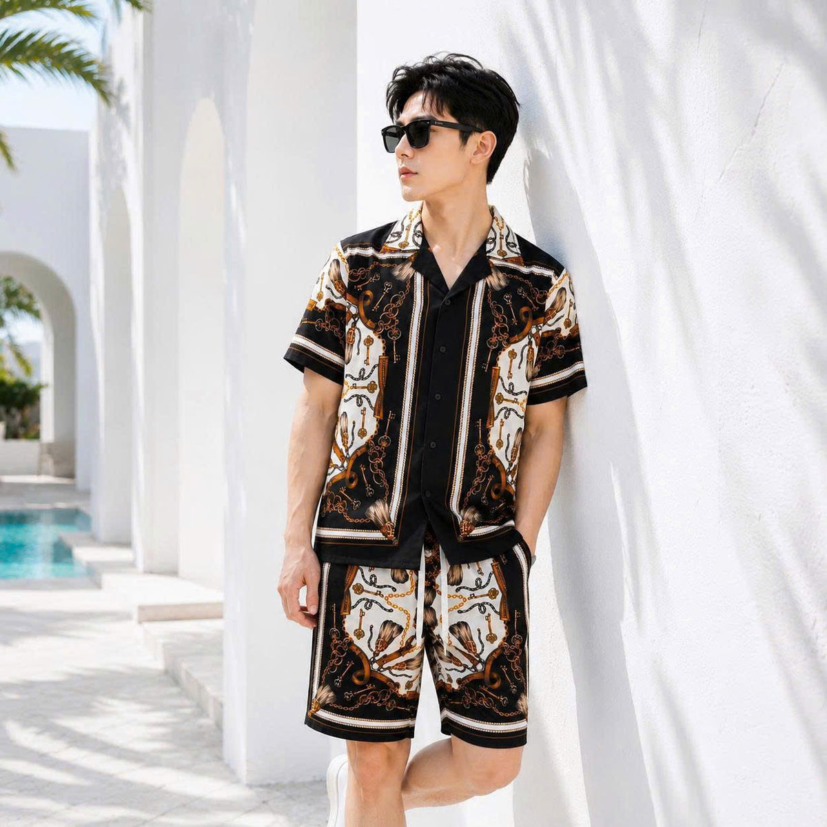 Set Áo Sơ Mi Và Quần Short Lụa Họa Tiết SMRBO-01 BEAVERTEE Form Oversize Unisex Nam Nữ, Phong Cách Thời Trang Thường Ngày, Chất Vải Lụa Mềm Mịn Thoáng Mát Thấm Hút Thoải Mái
