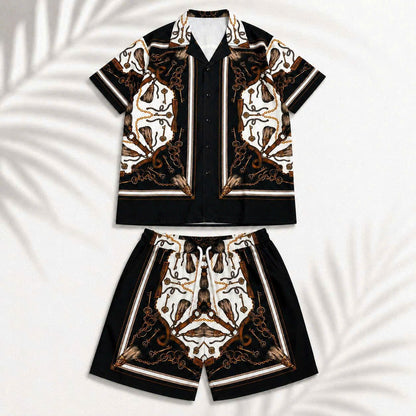 Set Áo Sơ Mi Và Quần Short Lụa Họa Tiết SMRBO-01 BEAVERTEE Form Oversize Unisex Nam Nữ, Phong Cách Thời Trang Thường Ngày, Chất Vải Lụa Mềm Mịn Thoáng Mát Thấm Hút Thoải Mái