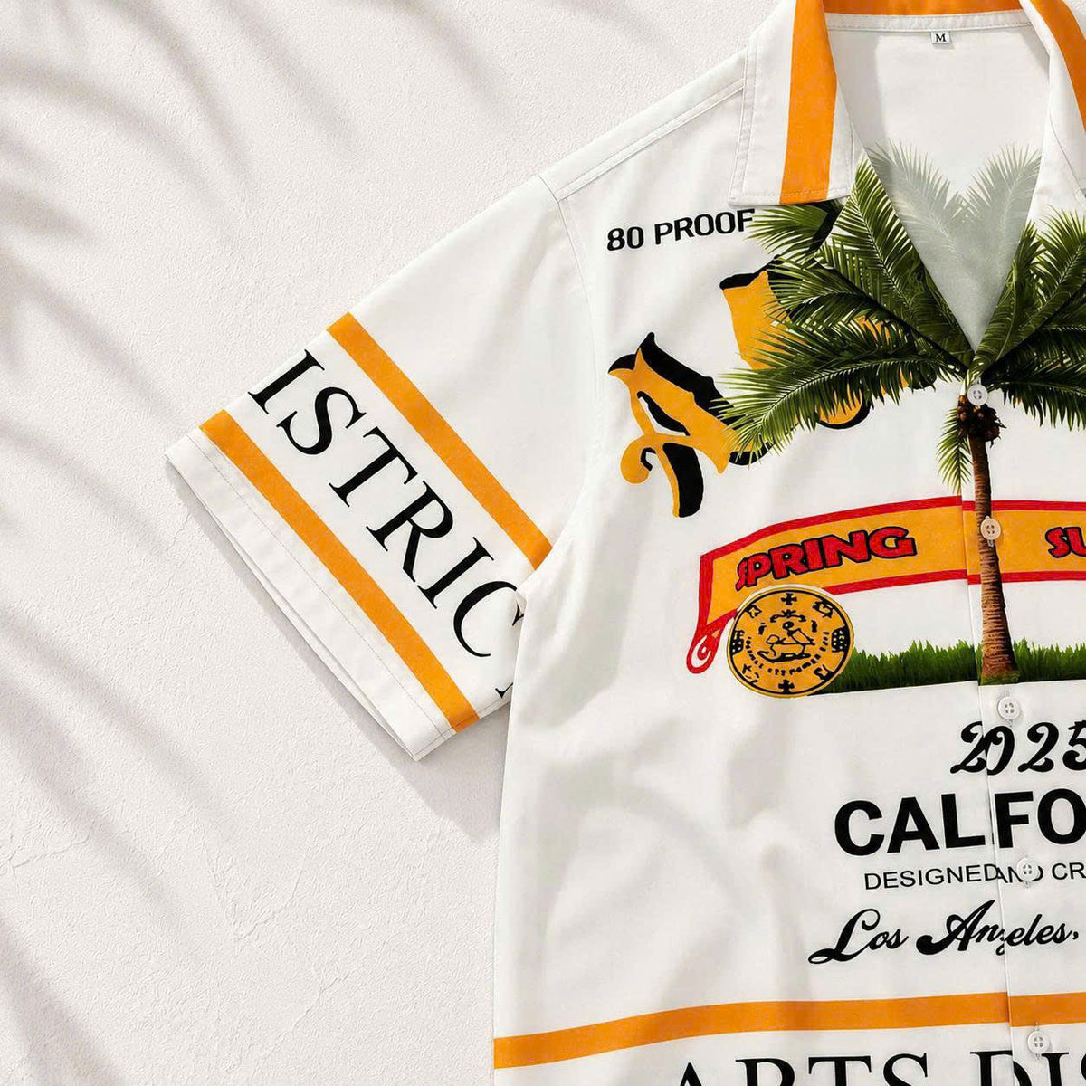 Set Áo Sơ Mi Và Quần Short Lụa Họa Tiết SMRBO-08 BEAVERTEE Form Oversize Unisex Nam Nữ, Thiết Kế Trắng Cam Graphic California Summer Arts District Cây Dừa Nổi Bật, Lụa Mềm Mịn Nhẹ Thoáng Mát