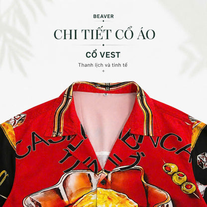 Set Áo Sơ Mi Và Quần Short Lụa Họa Tiết SMRBO-09 BEAVERTEE Form Oversize Unisex Nam Nữ, Thiết Kế Đỏ Đen Graphic Cocktail Tropical Cá Tính Nổi Bật, Lụa Mềm Mịn Nhẹ Thoáng Mát