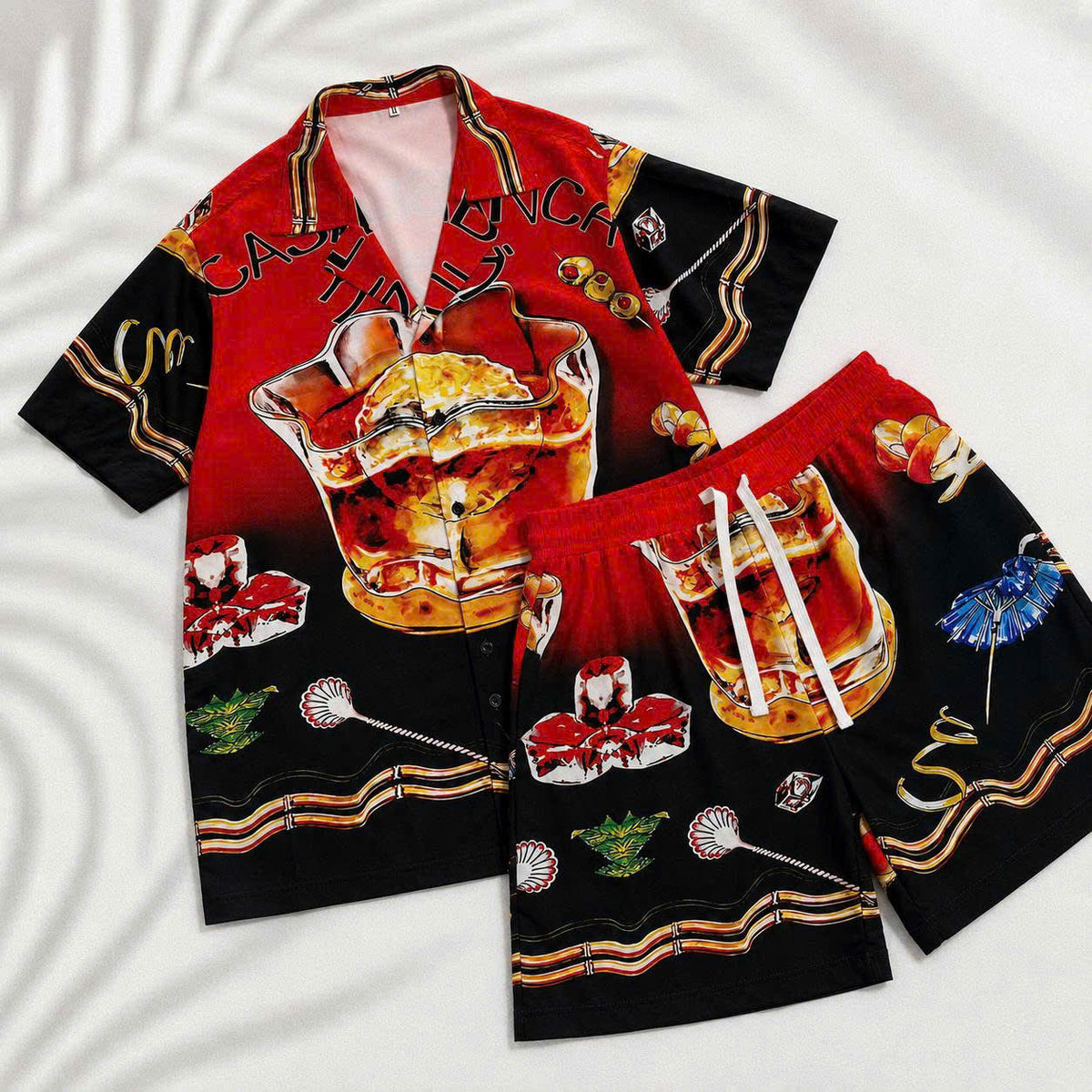 Set Áo Sơ Mi Và Quần Short Lụa Họa Tiết SMRBO-09 BEAVERTEE Form Oversize Unisex Nam Nữ, Thiết Kế Đỏ Đen Graphic Cocktail Tropical Cá Tính Nổi Bật, Lụa Mềm Mịn Nhẹ Thoáng Mát