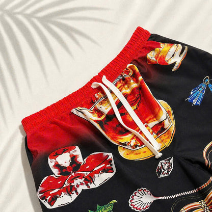 Set Áo Sơ Mi Và Quần Short Lụa Họa Tiết SMRBO-09 BEAVERTEE Form Oversize Unisex Nam Nữ, Thiết Kế Đỏ Đen Graphic Cocktail Tropical Cá Tính Nổi Bật, Lụa Mềm Mịn Nhẹ Thoáng Mát