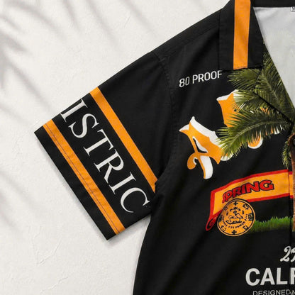 Set Áo Sơ Mi Và Quần Short Lụa Họa Tiết SMRBO-07 BEAVERTEE Form Oversize Unisex Nam Nữ, Thiết Kế Đen Cam Graphic California Summer Arts District Cá Tính, Lụa Mềm Mịn Nhẹ Thoáng Mát