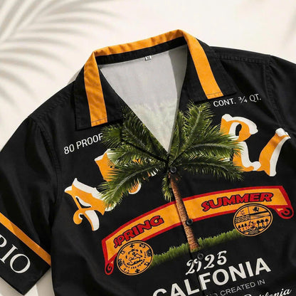 Set Áo Sơ Mi Và Quần Short Lụa Họa Tiết SMRBO-07 BEAVERTEE Form Oversize Unisex Nam Nữ, Thiết Kế Đen Cam Graphic California Summer Arts District Cá Tính, Lụa Mềm Mịn Nhẹ Thoáng Mát