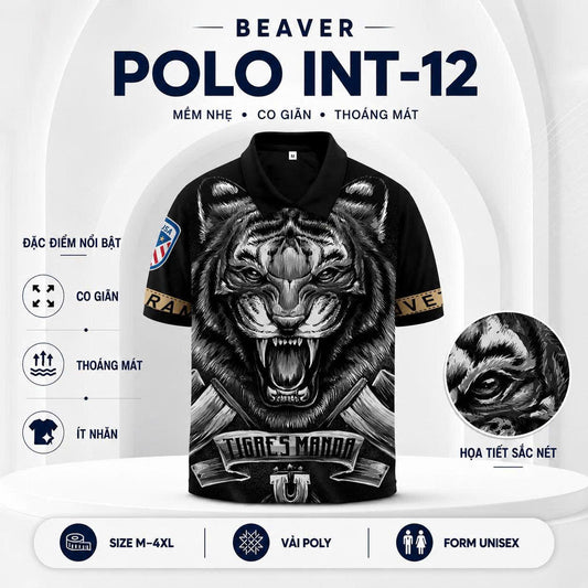 Áo Polo Tiger INT-12 Họa Tiết Hổ – Áo Polo Nam/Nữ Cổ Bẻ Phong Cách Graphic Streetwear Cá Tính, Vải Poly Co Giãn Thoáng Mát