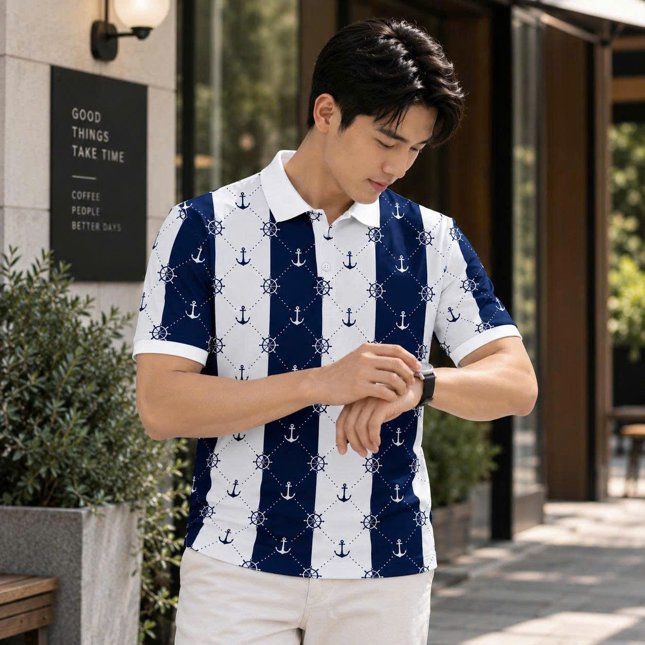 Áo Polo Họa Tiết Mỏ Neo INT-62 – Phong Cách Biển Trẻ Trung, Năng Động