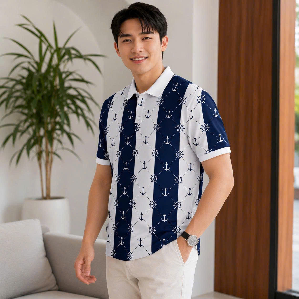 Áo Polo Họa Tiết Mỏ Neo INT-62 – Phong Cách Biển Trẻ Trung, Năng Động