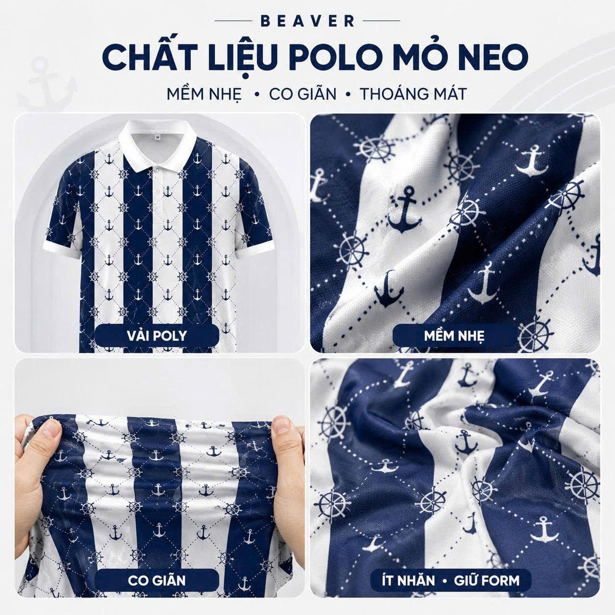 Áo Polo Họa Tiết Mỏ Neo INT-62 – Phong Cách Biển Trẻ Trung, Năng Động