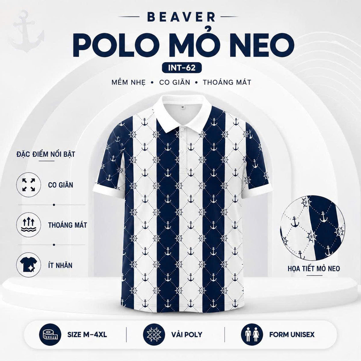Áo Polo Họa Tiết Mỏ Neo INT-62 – Phong Cách Biển Trẻ Trung, Năng Động