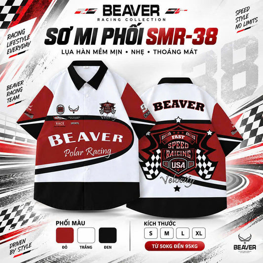 Áo Sơ Mi Phối SMR-38 BEAVERTEE Form Rộng Unisex, Lụa Hàn Mềm Mát Thoáng Mát, Dành Cho Nam Nữ, Phong Cách Racing Trẻ Trung Năng Động