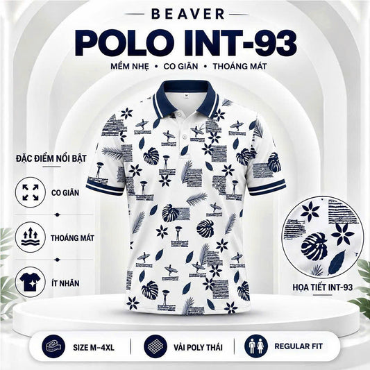 Áo Polo INT-93 Họa Tiết Lá Nhiệt Đới – Áo Polo Nam/Nữ Cổ Bẻ Phong Cách Tropical Mùa Hè, Vải Poly Thái Co Giãn Thoáng Mát