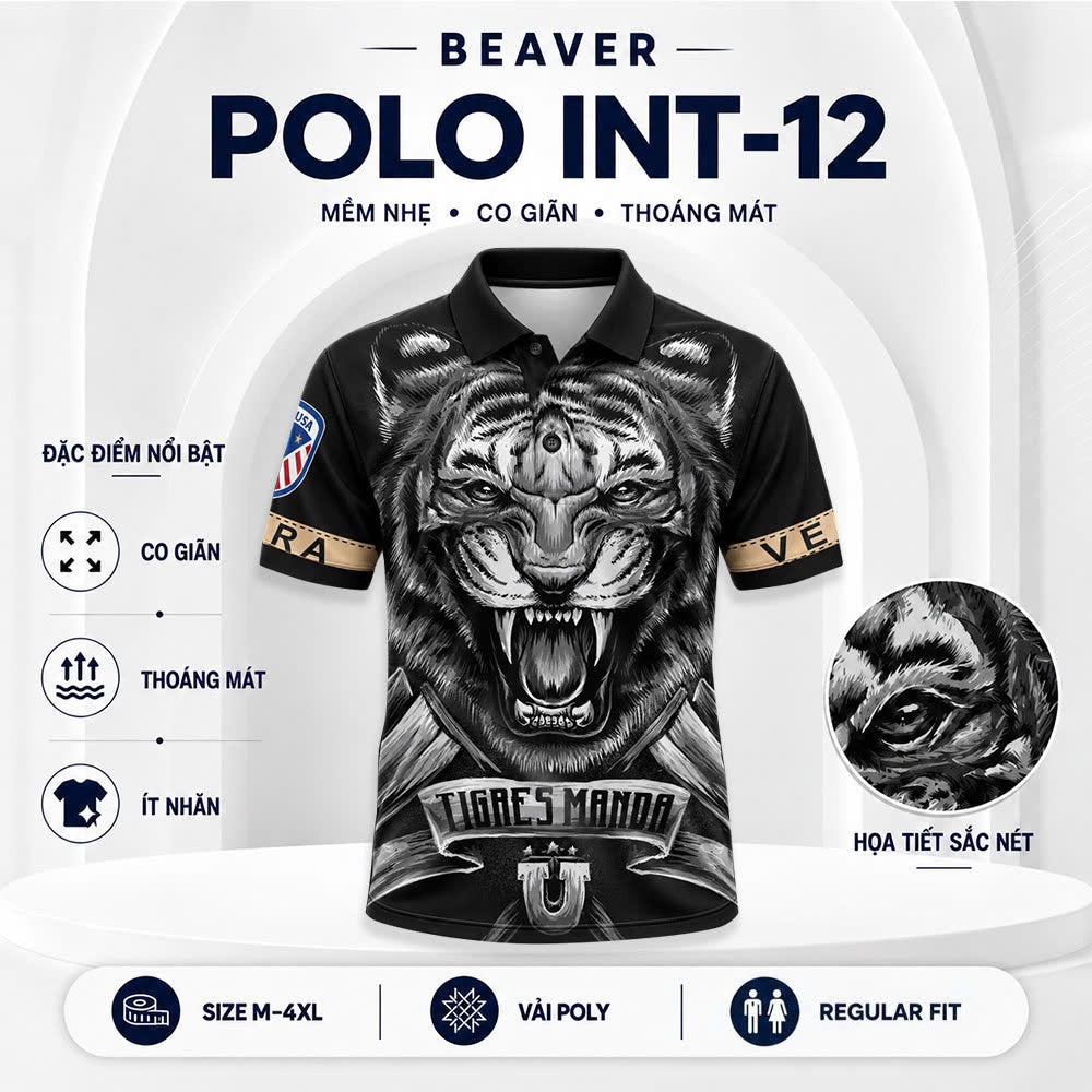 Áo Polo Tiger INT-12 Họa Tiết Hổ – Áo Polo Nam/Nữ Cổ Bẻ Phong Cách Graphic Streetwear Cá Tính, Vải Poly Co Giãn Thoáng Mát