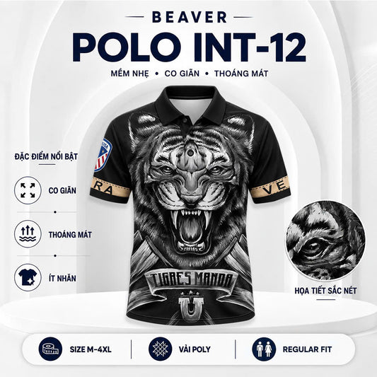 Áo Polo Tiger INT-12 Họa Tiết Hổ – Áo Polo Nam/Nữ Cổ Bẻ Phong Cách Graphic Streetwear Cá Tính, Vải Poly Co Giãn Thoáng Mát