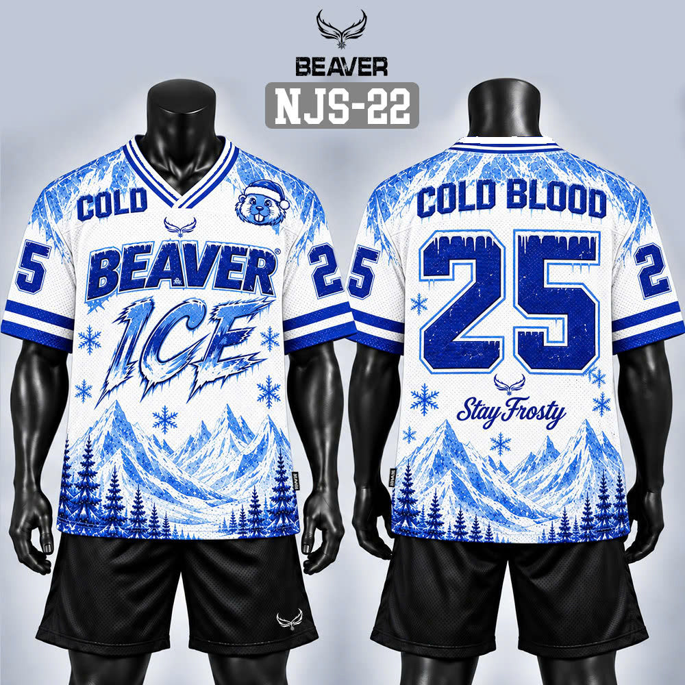 Áo Thun New Jersey BEAVERTEE NJS-22 Nam Nữ, Áo Thun Thể Thao Unisex, Họa Tiết Băng Tuyết Số 25 Xanh Trắng, Phong Cách Streetwear Cá Tính, Jersey Thun Lưới Thoáng Khí, Form Oversize