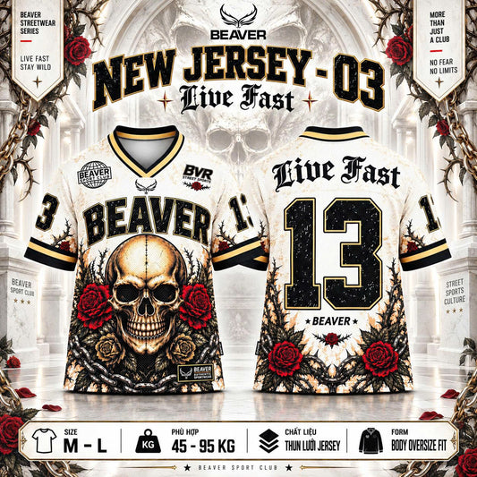 Áo Thun New Jersey BEAVERTEE NJS-03 Nam Nữ, Áo Thun Thể Thao Unisex, Họa Tiết Đầu Lâu Hoa Hồng Số 13, Phong Cách Gothic Streetwear, Jersey Thun Lưới Thoáng Khí, Form Oversize
