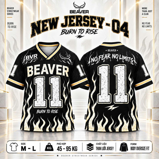 Áo Thun New Jersey BEAVERTEE NJS-04 Nam Nữ, Áo Thun Thể Thao Unisex, Họa Tiết Ngọn Lửa Số 11 Đen Kem, Phong Cách Streetwear Cá Tính, Jersey Thun Lưới Thoáng Khí, Form Oversize
