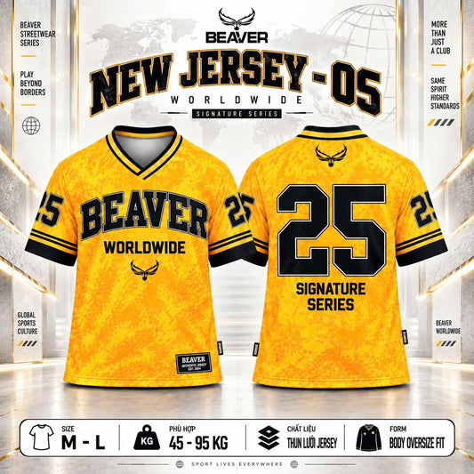 Áo Thun New Jersey BEAVERTEE NJS-05 Nam Nữ, Áo Thun Thể Thao Unisex, Họa Tiết Số 25 Màu Vàng Đen, Phong Cách Streetwear Năng Động, Jersey Thun Lưới Thoáng Khí, Form Oversize