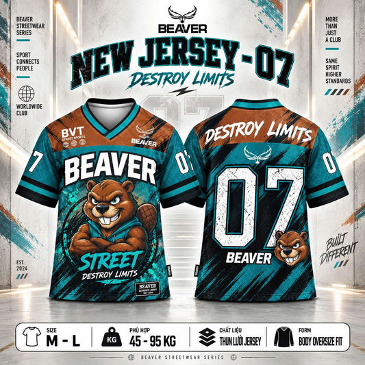 Áo Thun New Jersey BEAVERTEE NJS-07 Nam Nữ, Áo Thun Thể Thao Unisex, Họa Tiết Gấu Hải Ly Số 07 Xanh Đen, Phong Cách Streetwear Cá Tính, Jersey Thun Lưới Thoáng Khí, Form Oversize