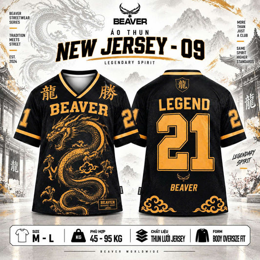 Áo Thun New Jersey BEAVERTEE NJS-09 Nam Nữ, Áo Thun Thể Thao Unisex, Họa Tiết Rồng Số 21 Đen Vàng, Phong Cách Á Đông Cá Tính, Jersey Thun Lưới Thoáng Khí, Form Oversize