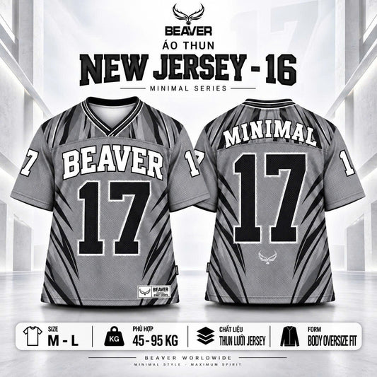 Áo Thun New Jersey BEAVERTEE NJS-16 Nam Nữ, Áo Thun Thể Thao Unisex, Họa Tiết Số 17 Xám Đen, Phong Cách Minimal Streetwear Cá Tính, Jersey Thun Lưới Thoáng Khí, Form Oversize