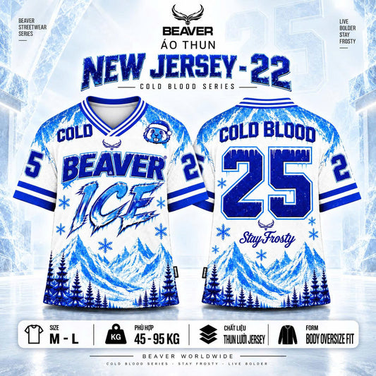 Áo Thun New Jersey BEAVERTEE NJS-22 Nam Nữ, Áo Thun Thể Thao Unisex, Họa Tiết Băng Tuyết Số 25 Xanh Trắng, Phong Cách Streetwear Cá Tính, Jersey Thun Lưới Thoáng Khí, Form Oversize