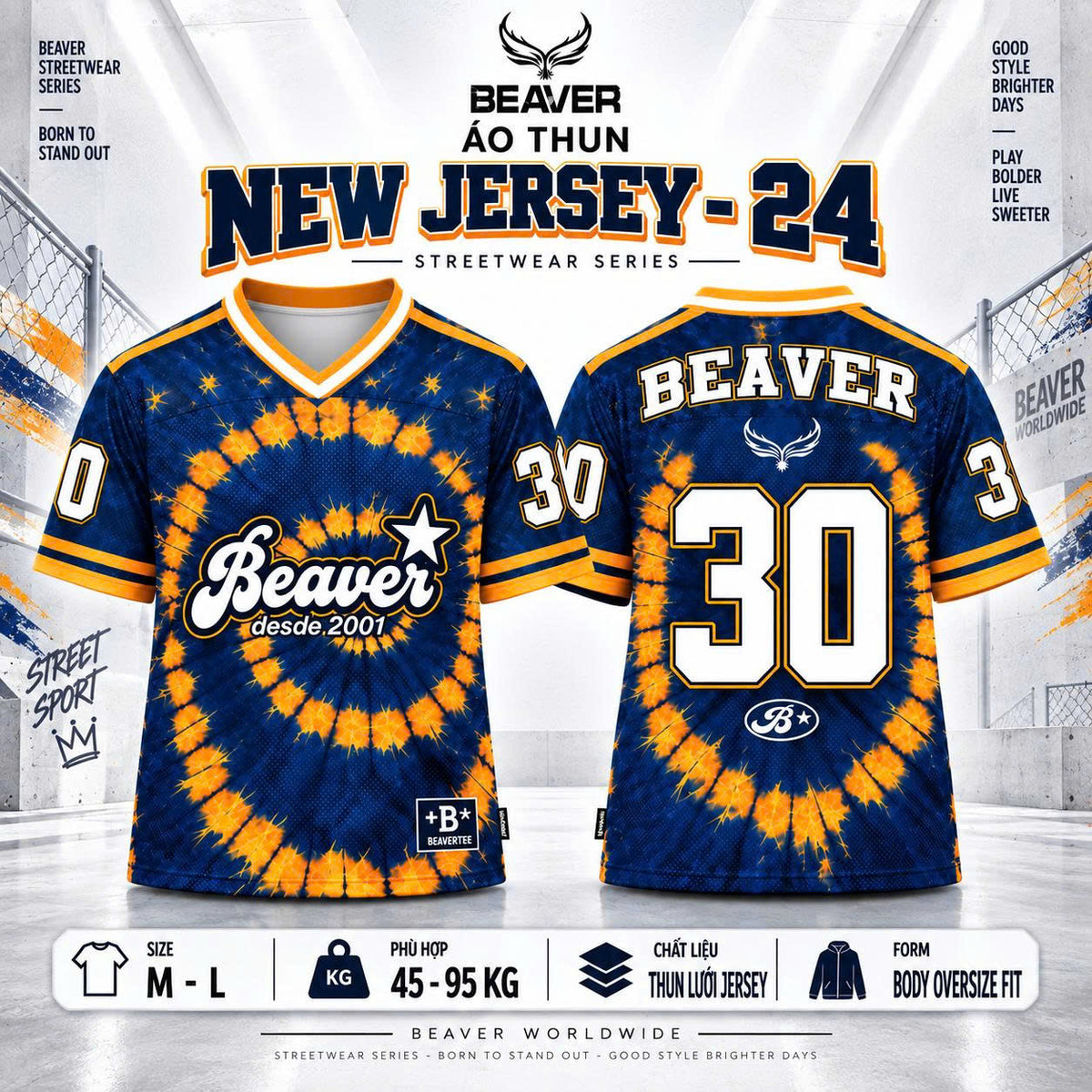 Áo Thun New Jersey BEAVERTEE NJS-24 Nam Nữ, Áo Thun Thể Thao Unisex, Họa Tiết Tie Dye Xoáy Số 30 Xanh Cam, Phong Cách Streetwear Cá Tính, Jersey Thun Lưới Thoáng Khí, Form Oversize