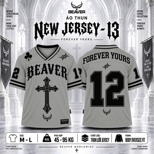 Áo Thun New Jersey BEAVERTEE NJS-13 Nam Nữ, Áo Thun Thể Thao Unisex, Họa Tiết Thánh Giá Gothic Số 12 Trắng Đen, Phong Cách Streetwear Cá Tính, Jersey Thun Lưới Thoáng Khí, Form Oversize