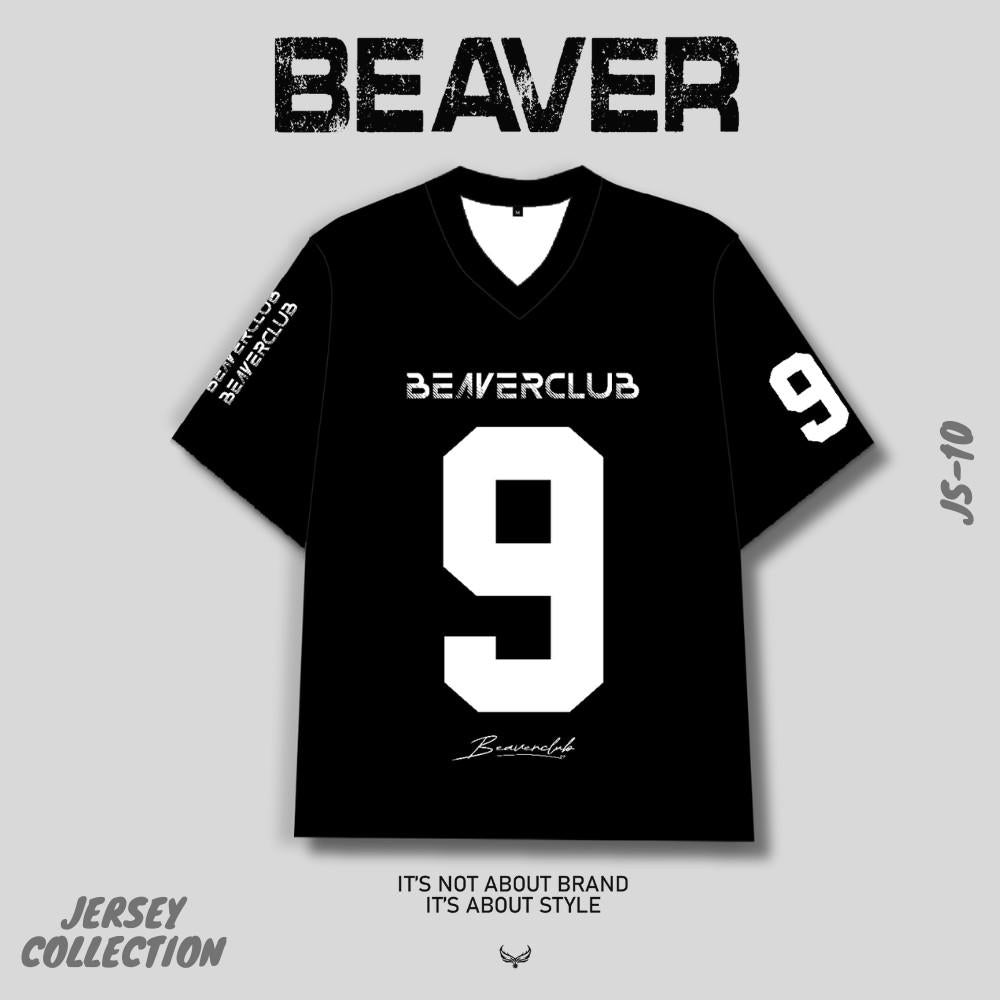 Áo Thun Jersey JS-10 BEAVERTEE Form Rộng Nam Nữ Cổ Tim, Thiết Kế Đen Trắng Số 9 BEAVERCLUB Phong Cách Thể Thao Top Sport Streetwear Cá Tính, Mềm Nhẹ Thoáng Mát
