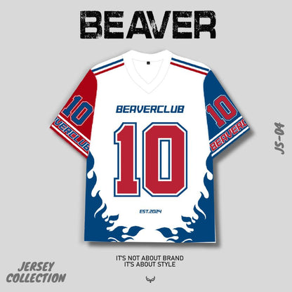 Áo Thun Jersey 04 BEAVERTEE Form Rộng Nam Nữ Cổ Tim, Thiết Kế Trắng Đỏ Xanh Số 10 Graphic Ngọn Lửa Phong Cách Thể Thao Top Sport Cá Tính, Mềm Nhẹ Thoáng Mát