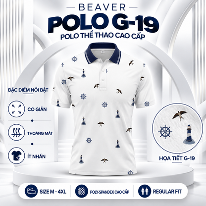 [ HÀNG XUẤT KHẨU ] - Áo Polo Thể Thao BEAVERTEE G-19 Nam Nữ, Họa Tiết Hải Đăng Bánh Lái Chim Biển, Vải Poly-Spandex Co Giãn Mềm Nhẹ, Thoáng Mát, Regular Fit, Size M–4XL