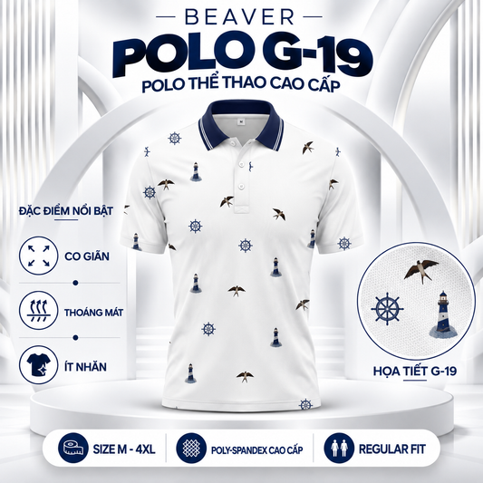 [ HÀNG XUẤT KHẨU ] - Áo Polo Thể Thao BEAVERTEE G-19 Nam Nữ, Họa Tiết Hải Đăng Bánh Lái Chim Biển, Vải Poly-Spandex Co Giãn Mềm Nhẹ, Thoáng Mát, Regular Fit, Size M–4XL
