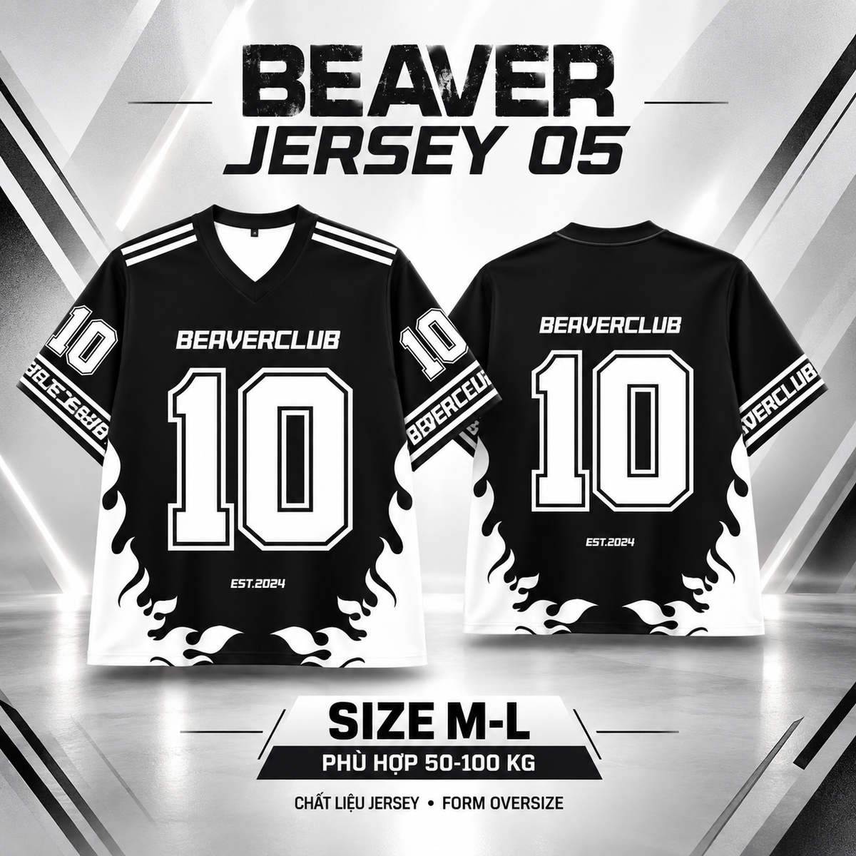 Áo Thun Jersey 05 BEAVERTEE Form Rộng Nam Nữ Cổ Tim, Thiết Kế Đen Trắng Số 10 Graphic Ngọn Lửa Phong Cách Thể Thao Top Sport Cá Tính, Mềm Nhẹ Thoáng Mát